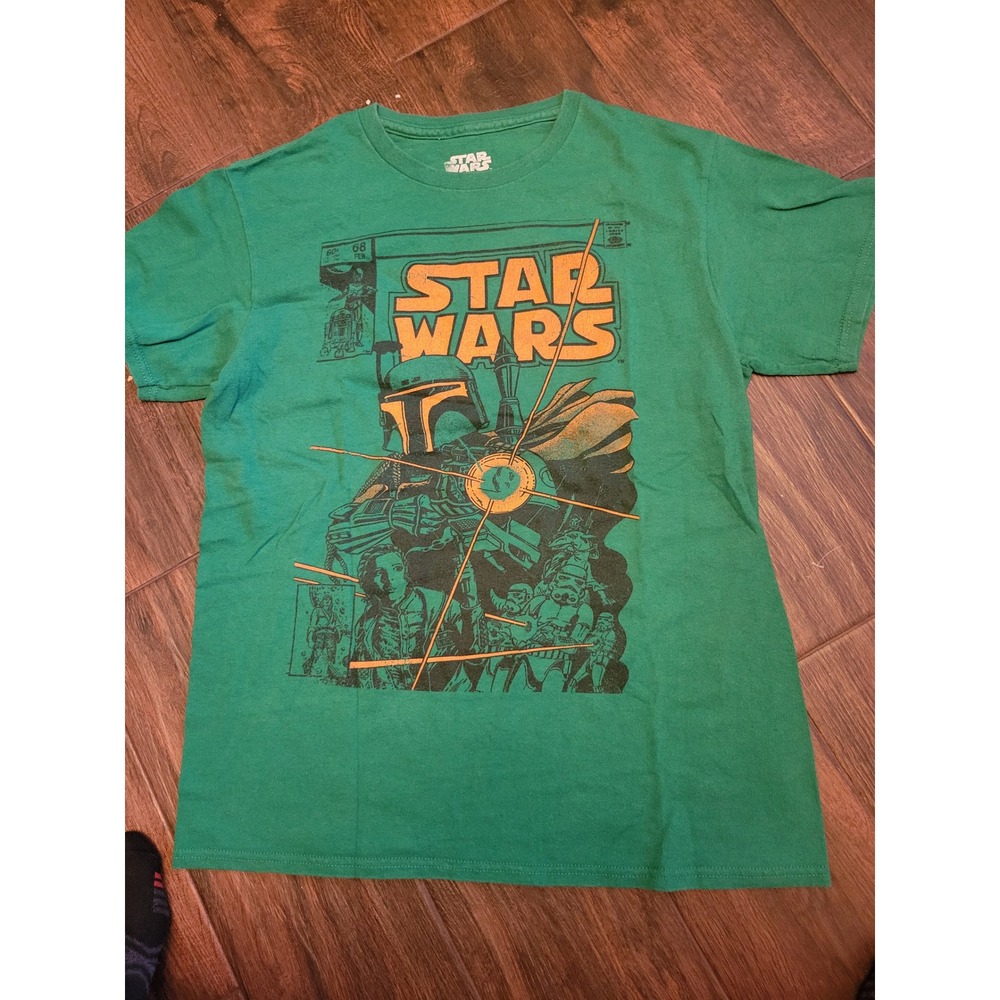 Star Wars Boba Fett Graphic TShirt Green Comic Book Style Crewneck Mens Sm 811